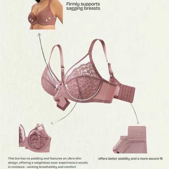 NWT Lacsper Daisy Bra Floral Lace Unlined Full Coverage Underwire size 36C - Picture 3 of 9